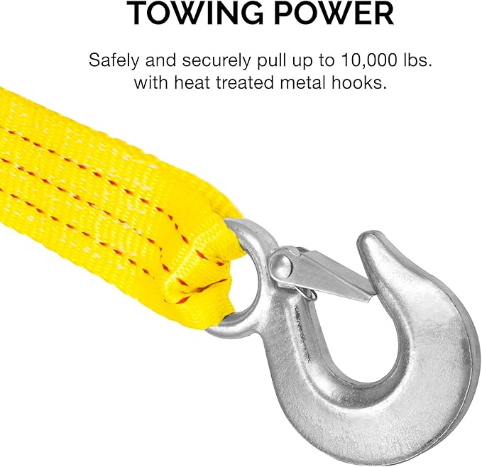 NEIKO 51008A Heavy Duty Tow Strap with Hooks 2 Pack, 2” x 30’, 10,000 LB Capacity, Tow Rope for Vehicles, Cars, Trucks, ATV Tow Strap