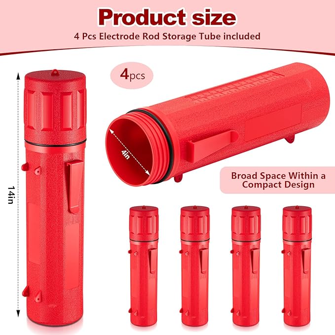 Zonon 4 Pcs Electrode Rod Storage Tube 14 Inch Airproof and Waterproof Welding Rod Holder for Canister(Red)