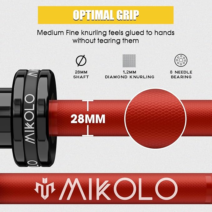 Mikolo 7ft Olympic Barbell, Barbell for Weightlifting and Powerlifting 45lb, Olympic Bar for 1500lbs Capacity, Weight Bar Fit 2” Standard Weights