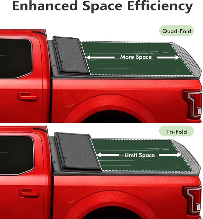 PM Auto Hard Quad-Fold Aluminum Tonneau Cover Compatible with 2017-2022 Ford F-350 Super Duty, All Weather Protection Truck Bed Cover Fits 6'10" (82") Bed