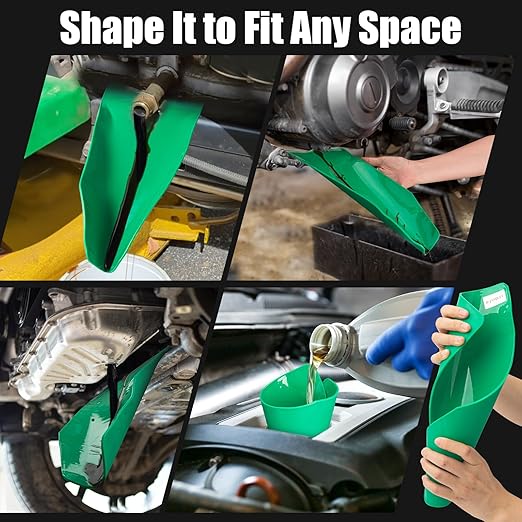 Flexible Moldable 3rd Gen Oil Funnel, Spill-Free Oil Change Tool, Funnels for Car, Motorcycle, Truck, Lawnmower & Snowplow, Draining Tools