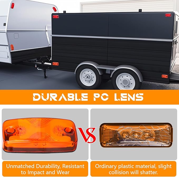 NEW SUN LED RV Trailer Top & Side Marker Lights, Premium IP 67, Halo Neon Design for Turn, Stop, Tail Lamps for Truck, Camper, Van, Bus, 16 Amber LEDs, 4"x2" Ultrawide Beam Angle, Durable PC Lens