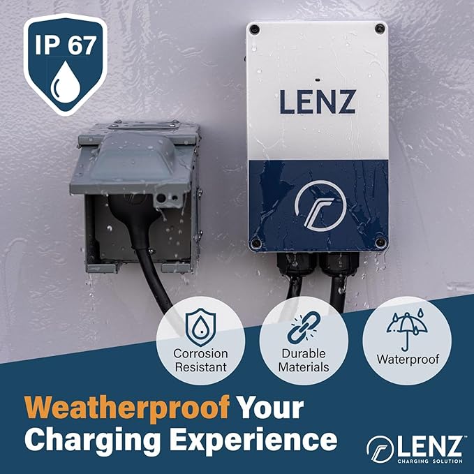 LENZ Level 2 40A 240V EV Charging Station with NEMA 14-50 Plug, Compatible with All EVs, 24-Foot Cable, Weatherproof, Safety Certified, ETL Listed to UL 2594, Energy Star, FCC Certified