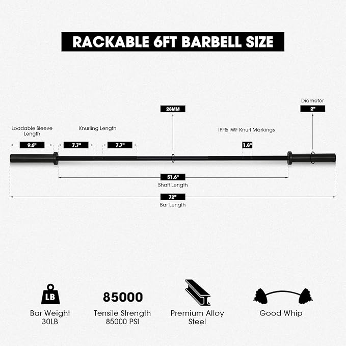 Mikolo 7ft Olympic Barbell, Barbell for Weightlifting and Powerlifting 45lb, Olympic Bar for 1500lbs Capacity, Weight Bar Fit 2” Standard Weights
