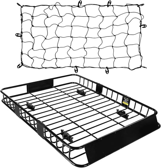 FORWODE 250LBS. Roof Rack Carrier Basket with Cargo Net, 64" x 50" x 6" Universal Rooftop Cargo Luggage Rack Basket for Car, SUV, Truck