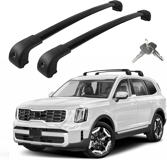 Roof Rack Cross Bars Compatible with Kia Telluride S SX SX-Prestige EX 2019-2025 (Except X-Line&X-Pro), Adjustable Aluminum 300 LBS Anti-Theft Lock Cargo Carrier Crossbar for Bike, Snowboard, Luggage