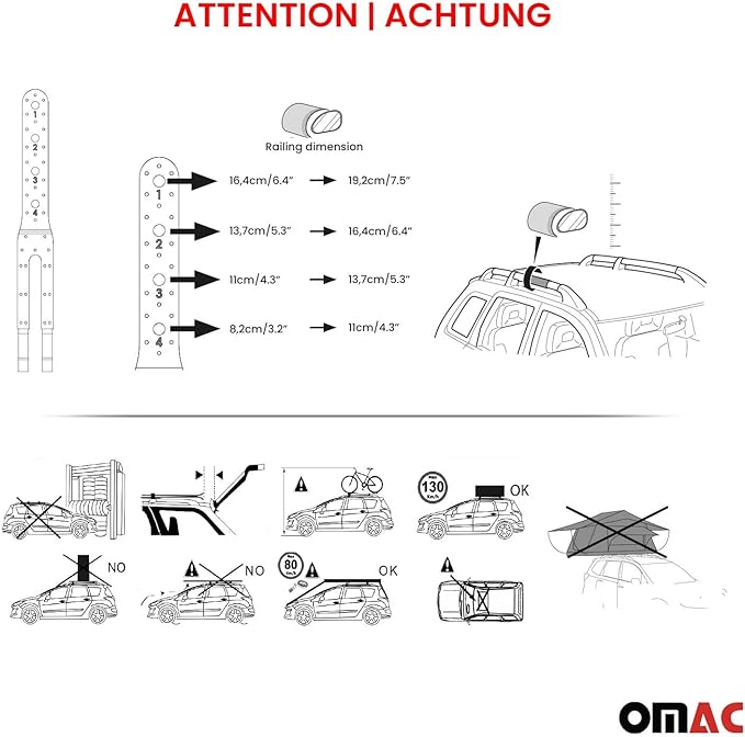 OMAC Roof Rack Cross Bars for Ford Escape 2013-2019 Heavy Duty Telescopic 220Lbs Aluminium Silver 2Pcs fits Cargo Carriers Kayak Canoe Bike Snowboard