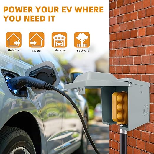 50 Amp 125/250 Volt EV Power Outlet Box, NEMA 14-50R 50 Amp EV Charging Receptacle Outlet Box, Enclosed Lockable Weatherproof Outdoor Electrical NEMA 14-50R Receptacle Panel, Heavy Duty, ETL Listed