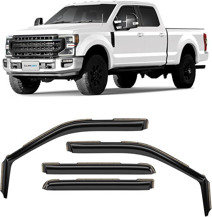 CLIM ART in-Channel Incredibly Durable Rain Guards Compatible with F250 to F550 Super Duty 2017-2022 Crew Cab, Original Window Deflectors, Vent Window Visors, Vent Deflector, 4 pcs.- 617198