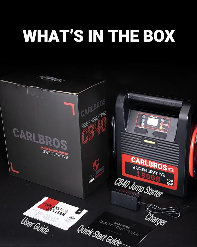 CB40 Heavy Duty Jump Starter, 40S Fast Recharge, 18000A 12/24 Volt Battery Jump Pack for Gas & Diesel Engines Up to 45L, LiFePO4 Commercial Battery Jumper Box for Truck