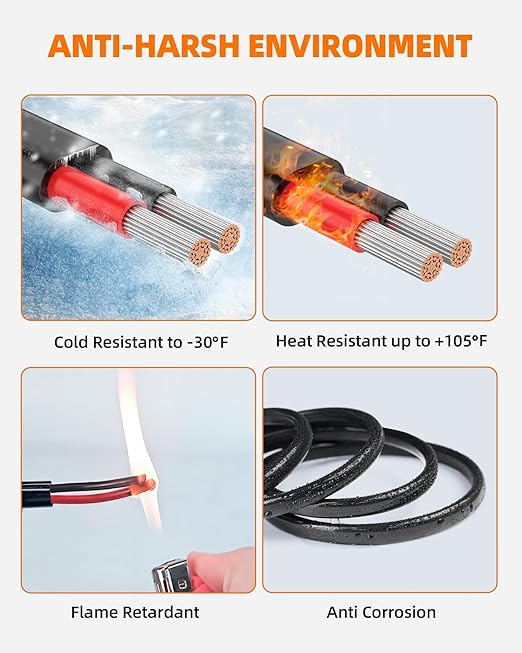 10 Gauge Wire, 10 AWG 2 Conductor Electrical Wire, Flexible/Oxygen-Free Tinned Copper/Stranded PVC 10/2 Cord for Automotive, Marine, LED Strips, Solar, RV, Lighting (30FT)