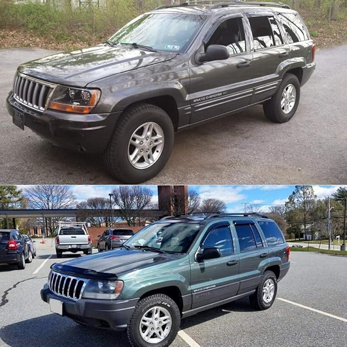 Lightronic Extra Durable Outside Mount Auto Vent Window Visor, Fits 1999-2004 Jeep Grand Cherokee, UV Protection Rain Guard, Original Wind Deflector, No-Drill Easy Install, Dark Smoke, 4-Pcs