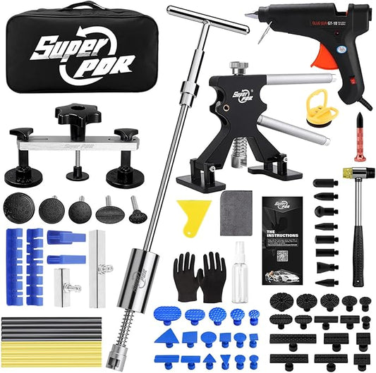 Super PDR Car Dent Repair Kit – Dent Remover Tool for Car with Dent Lifter &Slide Hammer Dent Puller &Bridge Puller Glue Gun and Suction Cup for Car Body Repair, Appliance Dent or Hail Damage