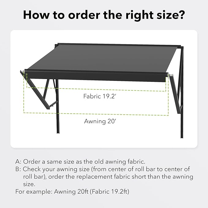 HBN RV Awning Fabric Replacement, 13'2" Fabric Length for 14' Awning, Heavy-Duty Vinyl, Weather Resistant, Universal Outdoor Canopy for RV, Trailer, and Motorhome Awnings - Black