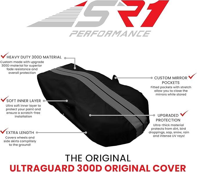 C7 Corvette Car Cover - Custom Fit Indoor/Outdoor UV & Rain Protection - Ultraguard Plus 300 Denier High End Fit for 2014-2019 Stingray, Z51, Z06, Grand Sport Corvettes (Red/Black)