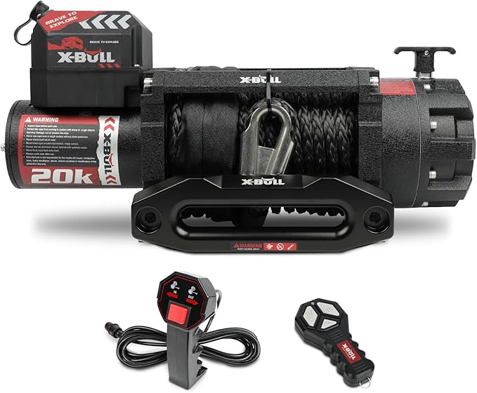 X-BULL Winch-20000 lb. Load Capacity Electric Winch Kit 12V Synthetic Rope,Waterproof IP68 Electric Winch with Hawse Fairlead, with Wireless Handheld Remote and Corded Control Recovery