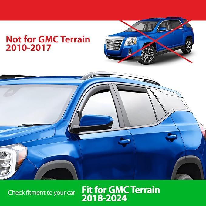 Goodyear Shatterproof in-Channel Window Deflectors for GMC Terrain 2018-2024, Rain Guards, Window Visors for Cars, Vent Deflector, Car Accessories, 4 pcs - GY007700