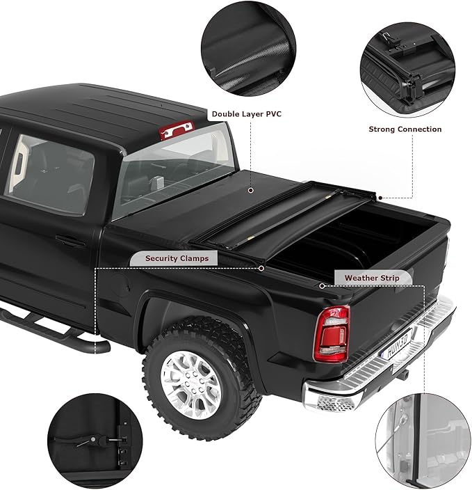 Soft Tri-fold Truck Bed Tonneau Cover Compatible with 2007-2025 Chevy Silverado 1500 Accessories, Gmc Sierra 1500 Accessories for 5.8FT