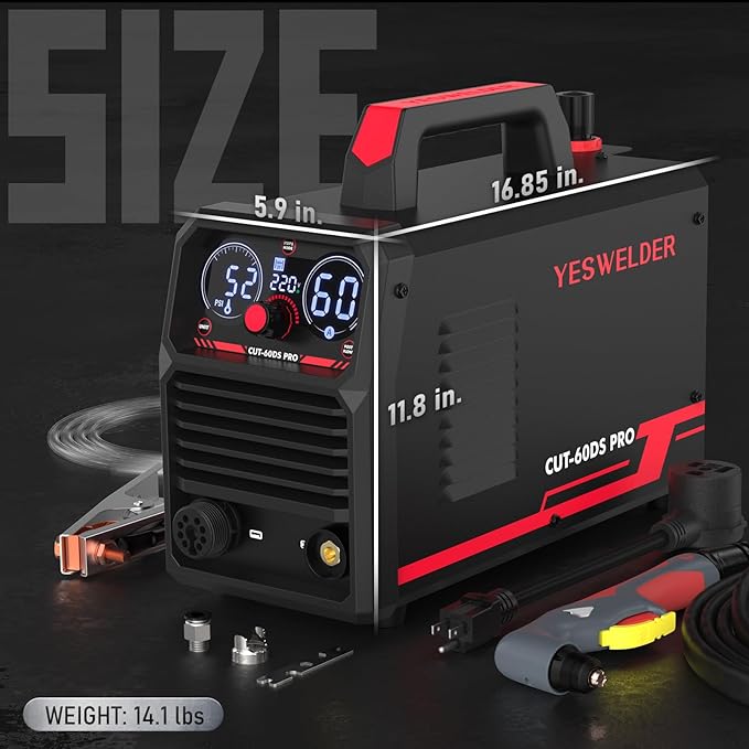 YESWELDER Plasma Cutter 60Amp Non-High Frequency Non-Touch Pilot Arc, Digital Display DC Inverter 110/220V Dual Voltage Blowback Plasma Cutting Machine CUT-60DS PRO