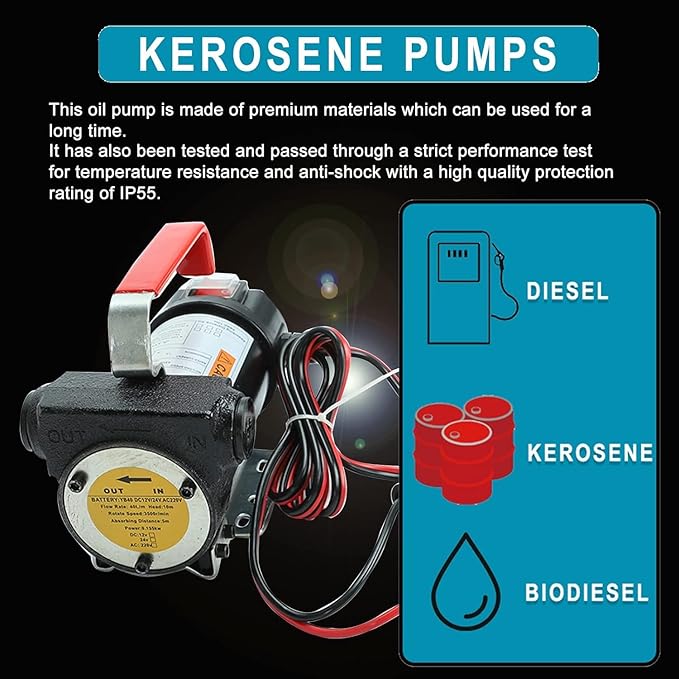 12V 175W Portable DC Electric Fuel Transfer Pump Diesel Kerosene Oil Commercial Fuel Transfer Extractor Pump