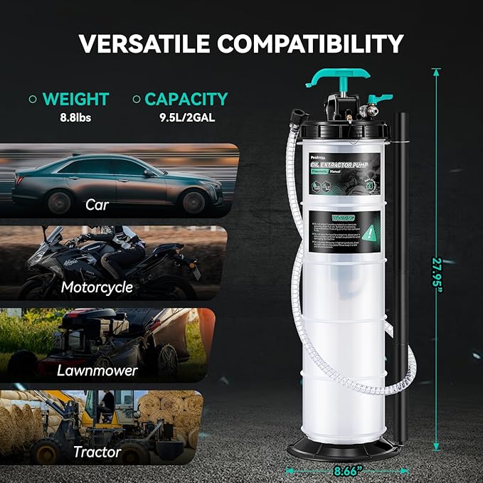 Poafamx 9.5L Oil Extractor Pump Pneumatic/Manual, 2.5 Gallon Fluid Extractor Pump, Oil Vacuum Change Pump with 5 Tubes and Extended Storage Units for Automotive, Truck, Boats Oil Change