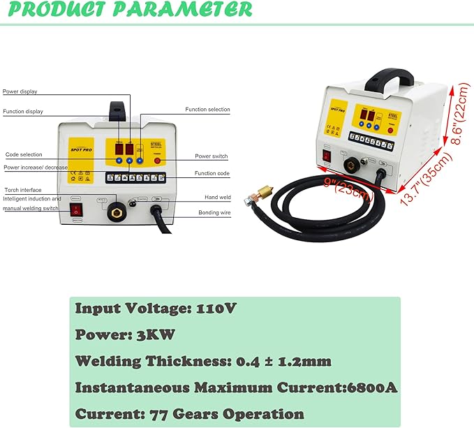 Spot Welder Dent Puller Steel Dent Pulling Machine Dent Repair Kit 90EL Spot Welding Machine 3KW Stud Welder Dent Puller Machine Body Repair Removal Tools, 110V