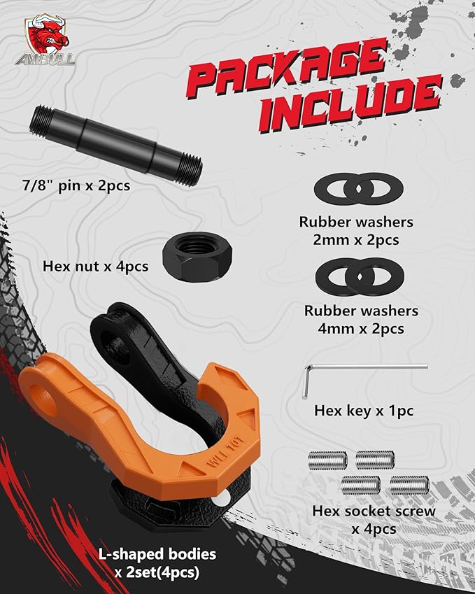 3/4" D Ring Separate Shackles, 52,910lbs Break Strength Easy Open Towing Winch Shackles, Heavy Duty Shackles with 7/8" Screw Pin for Tow Strap Winch Off Road Vehicle Recovery, BlackOrange