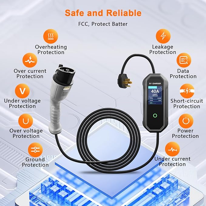 Level 2 EV Charger 40 Amp 110-240V 23ft Cable NEMA 14-50P, Mobile Portable Electric Vehicle Charger Plug-in Home EV Charging Station for SAE J1772 Evs Adjustable Current ﻿
