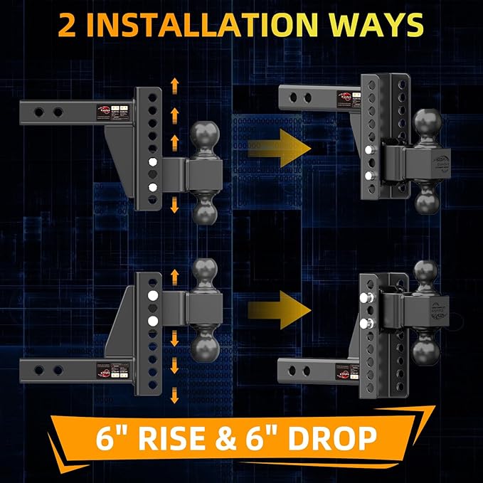 Adjustable Trailer Hitch -Drop Hitch (Fits 2-Inch Receiver) -6" Drop/Rise Tow Hitch, 2" & 2-5/16" Ball Hitches for Trucks -21,500 GTW Hitch Ball Mount with Anti-Theft Locking Hitch Pins