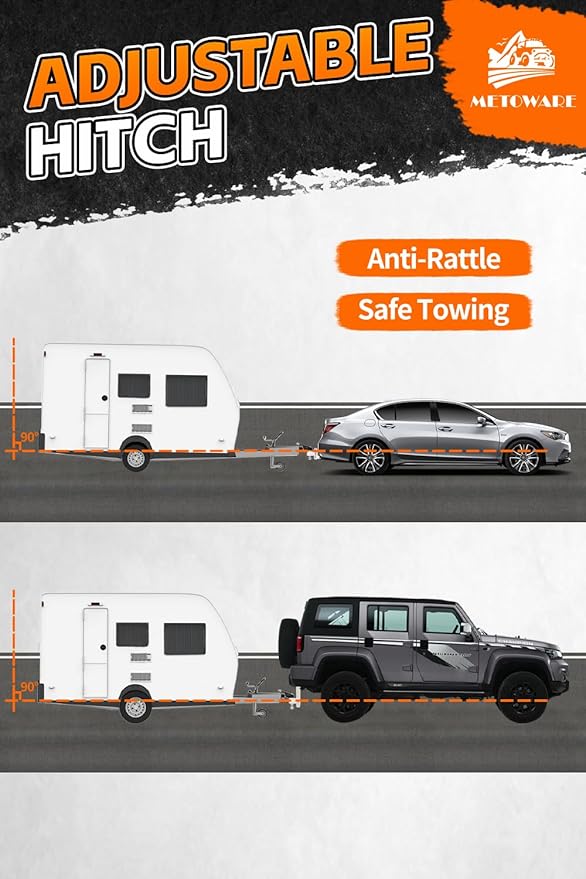 METOWARE Adjustable Trailer Hitch - Aluminum Tow Hitch Fits 2.5-Inch Receiver - Heavy Duty Drop Hitch with 8-Inch Drop/Rise for Truck (18,000 LBS GTW), Double Stainless Steel Locks & Hitch Pin (Black)