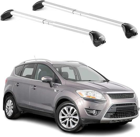 OMAC Roof Rack Cross Bars for Ford Escape 2008-2012 Heavy Duty Telescopic 220Lbs Aluminium Silver 2Pcs fits Cargo Carriers Kayak Canoe Bike Snowboard
