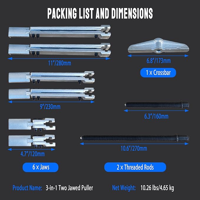 Gear Puller Set, 3 in1 Heavy Duty Bearing/Pulley Puller Kit, Lengthening Styles Cr-V Steel Gear Puller Tool for Removal Bearing, Gear, Pulley, Flywheel. Red