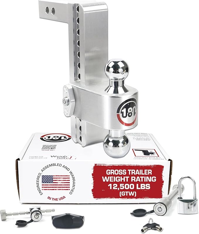 Weigh Safe Adjustable Trailer Hitch Ball Mount, 10" Adjustable Drop Hitch for 2" Receiver w/ 4 pc Keyed Alike Lock Set, Heavy Duty Aluminum Trailer Tow Hitch w/Chrome Plated Tow Balls, 12,500 lbs GTW