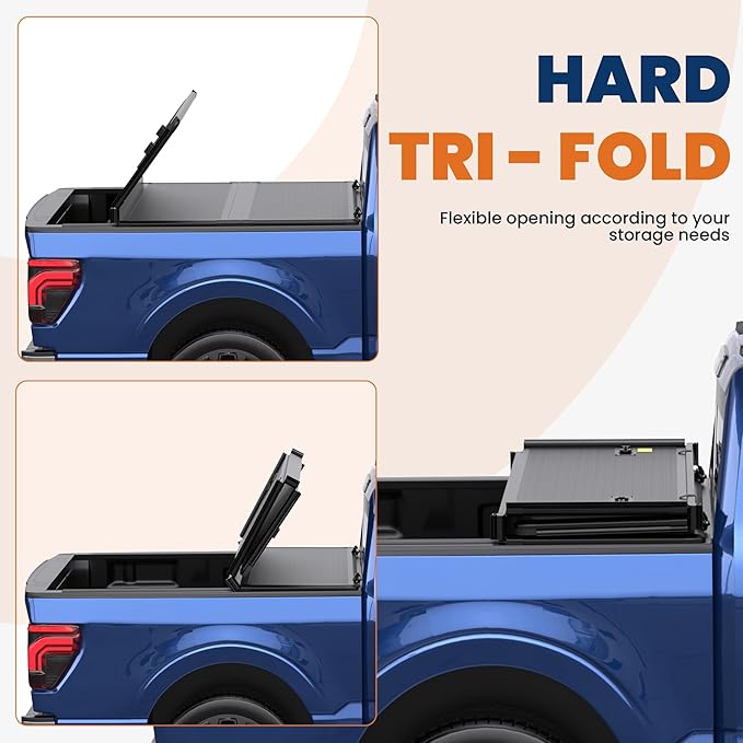 Fiberglass Hard Tri Truck Bed Tonneau Cover Compatible for 2015-2025 Ford F150 F-150 Styleside (Not for Flareside) 6'5" Bed