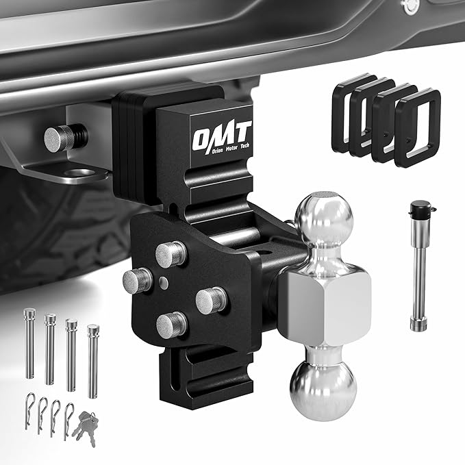 Orion Motor Tech Adjustable Trailer Hitch, Fits 2.5" Receiver, 5" Drop Hitch with 2" & 2-5/16" Balls, Anti-Theft Steel Tow Hitch Stowable Hitch Rotatable Ball Mount, 20000 lb GTW for Class V Vehicles
