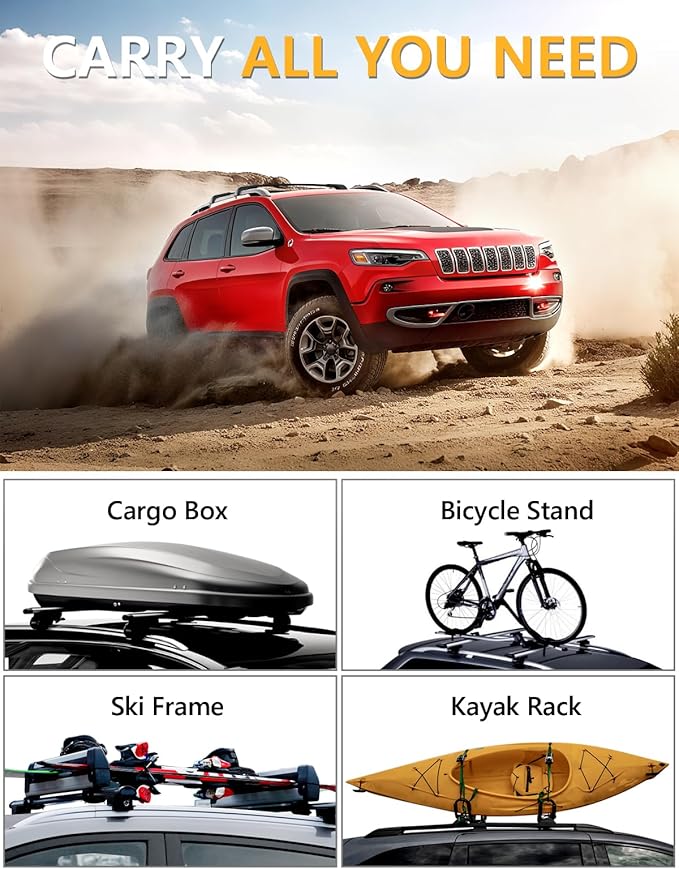 Tuyoung 300lbs Roof Rack Cross Bars Compatible with Jeep Cherokee 2014-2023, Lockable Heavy Duty Aluminum Anti-Theft Metal Lock Roof Rails Crossbars Rooftop Cargo Bars Luggage Racks