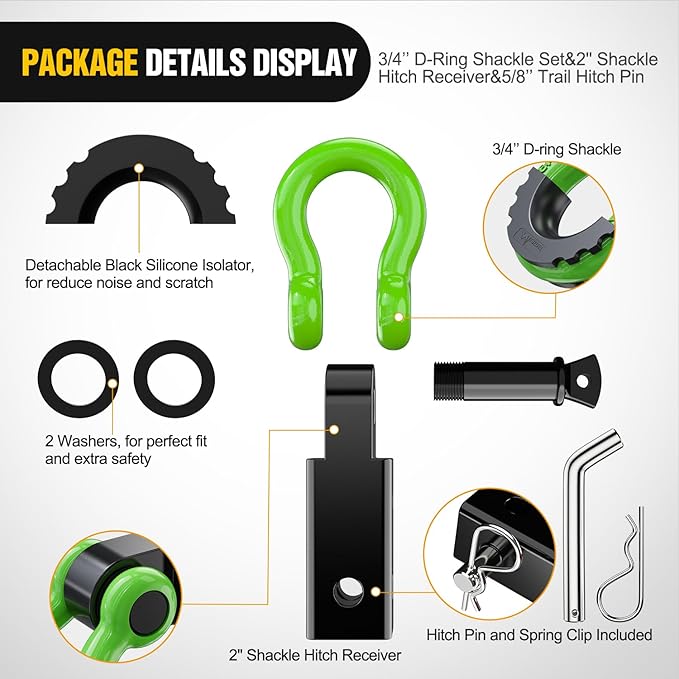 Nilight Shackle Hitch Receiver 2Inch 45000 LBs Breaking Strength 3/4" D Ring Shackle w/Trailer Hitch Pin Heavy Duty Solid Recovery Towing Kit for Trucks Jeeps Off-Road