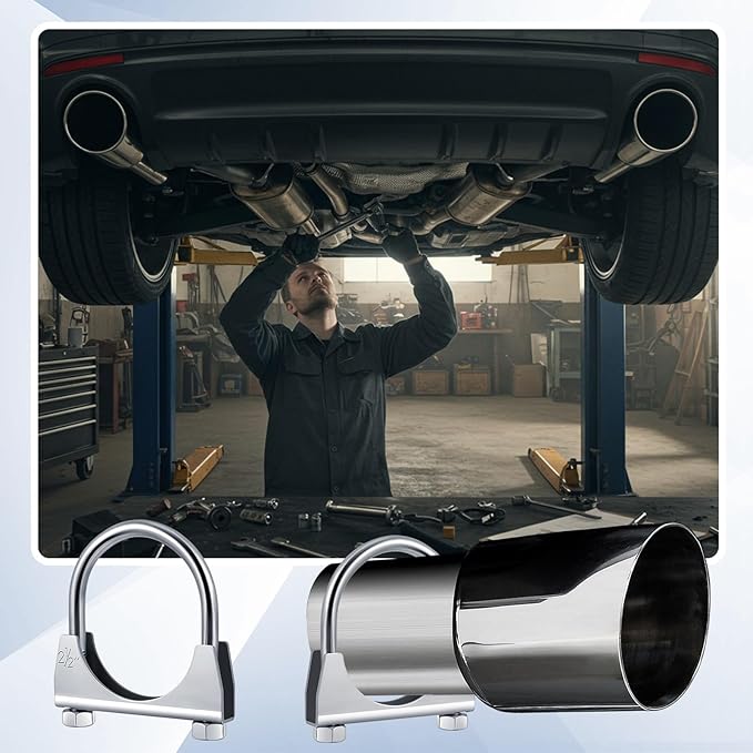 12 Pcs 2-1/2" Exhaust Clamp Heavy Duty U-bolt Exhaust Clamp - Saddle Design Muffler Pipe Connector, Tip Hook Clip, Galvanized Iron, Fits 2-1/2" Od Pipes