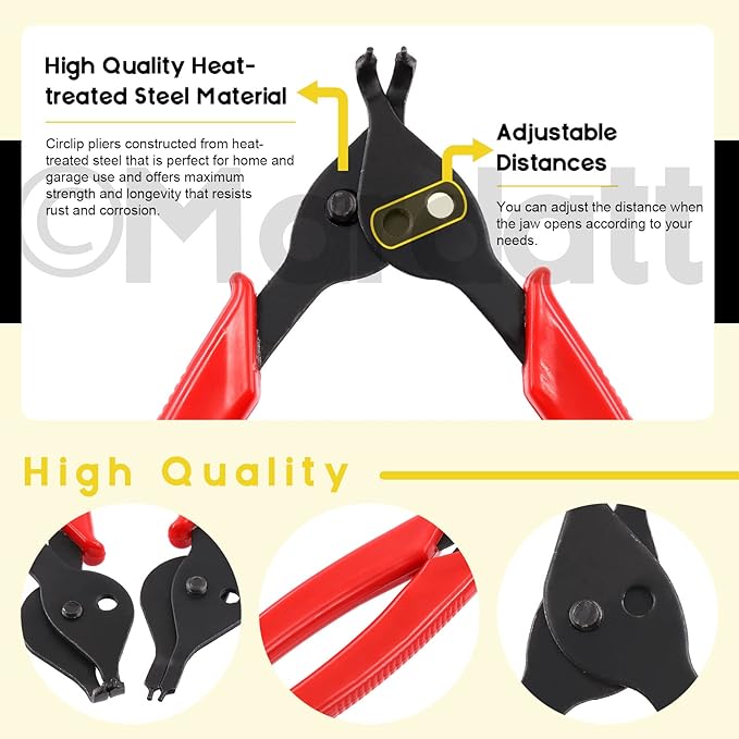 225Pcs Snap Ring Pliers Set Includes Straight & Bent Retaining Ring Pliers, 5 Sizes C-Clips External Internal Retaining Ring Set, Rubber Gaskets and Precision Hook Set for Lawnmowers