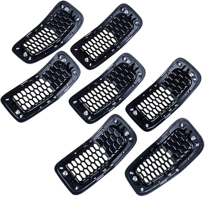 Astra Depot 7pcs Matte Black Mesh Honeycomb with Retro Gray Dark Ring Front Grille Grill Inserts Covers Compatible with 2014-2018 Jeep Cherokee
