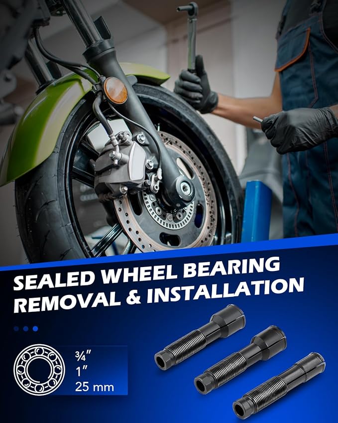 Orion Motor Tech Wheel Bearing Puller Tool Kit Compatible with Harley Davidson Motorcycles, Wheel Bearing Remover Installer Tool Set for 0.75" 1" 25mm Bearings Compatible with Hogs from 2000
