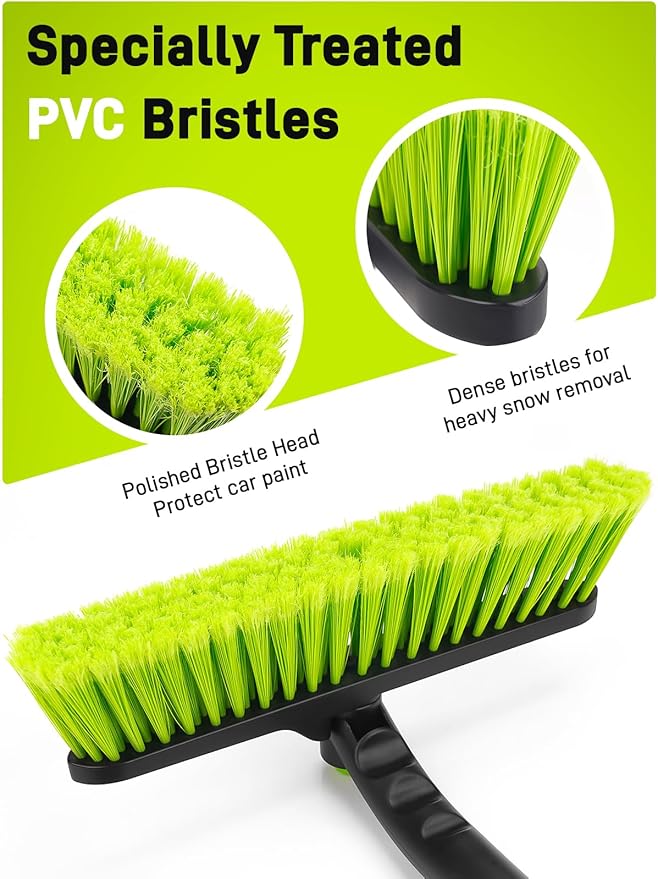 44" Snow Brush and Ice Scraper for Car Windshield, Extendable Snow Brush 360° Rotating Snow Removal Tool with Comfortable Foam Grip for Truck Vehicle Automobile Car (Green)