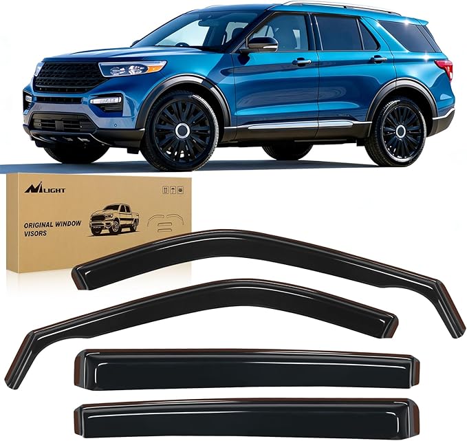 Nilight in Channel Window Deflectors for Ford Explorer 2020 2021 2022 2023 2024 Vent Window Visors, Rain Guards-4PCS