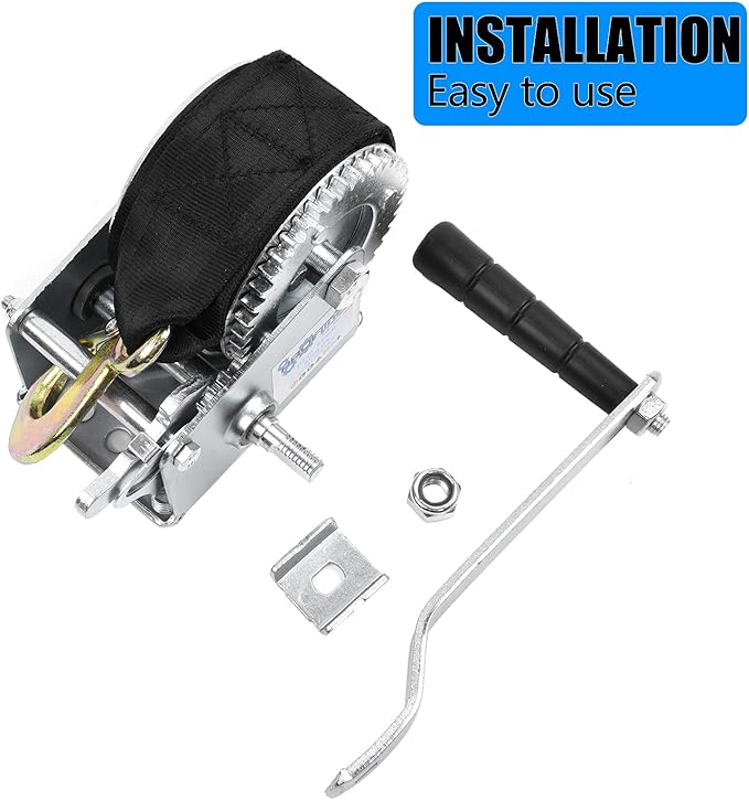 600lbs Hand Winch Heavy Duty Boat Trailer Winch Two-Way Ratchet Gear Crane Weight Translating Hand Crank Winch with 5m Nylon Strap for ATV Truck Towing Rope Winch