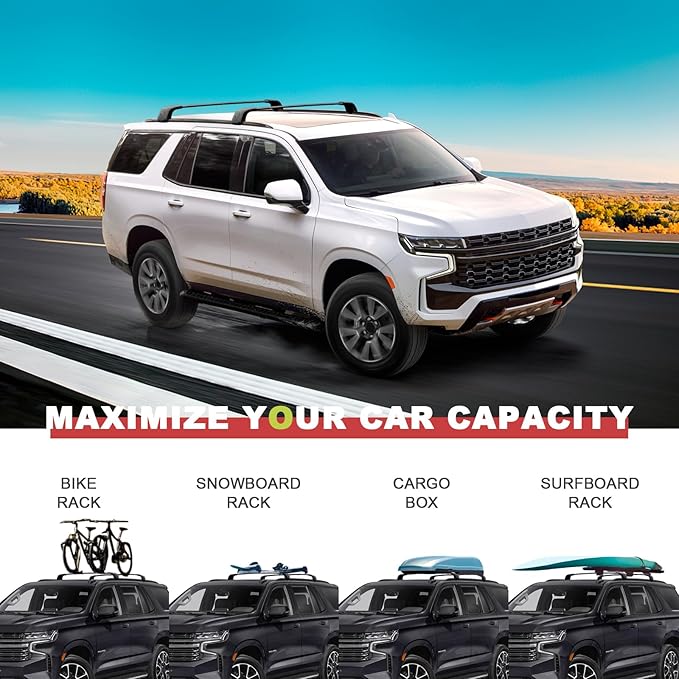 KINGGERI Lockable 330lbs Roof Rack Cross Bars Compatible with 2021 2022 2023 2024 2025 2026 Chevy Tahoe & Chevrolet Suburban & GMC Yukon XL & Cadillac Escalade ESV, Heavy Duty Rooftop Aluminum