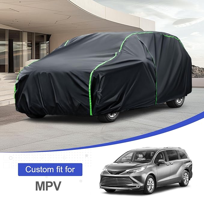 Waterproof Car Cover Compatible with Grand Caravan/Sienna/Pacifica/Odyssey/Sedona All-Weather Protection, 190"-204" MPV PEVA Car Cover with Zipper Door
