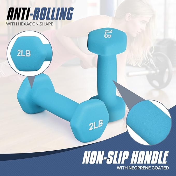 MADOG Dumbbell Set, Anti-Slip Neoprene Coated Hexagon Hand Weights for Home Gym Equipment Workouts Strength Training