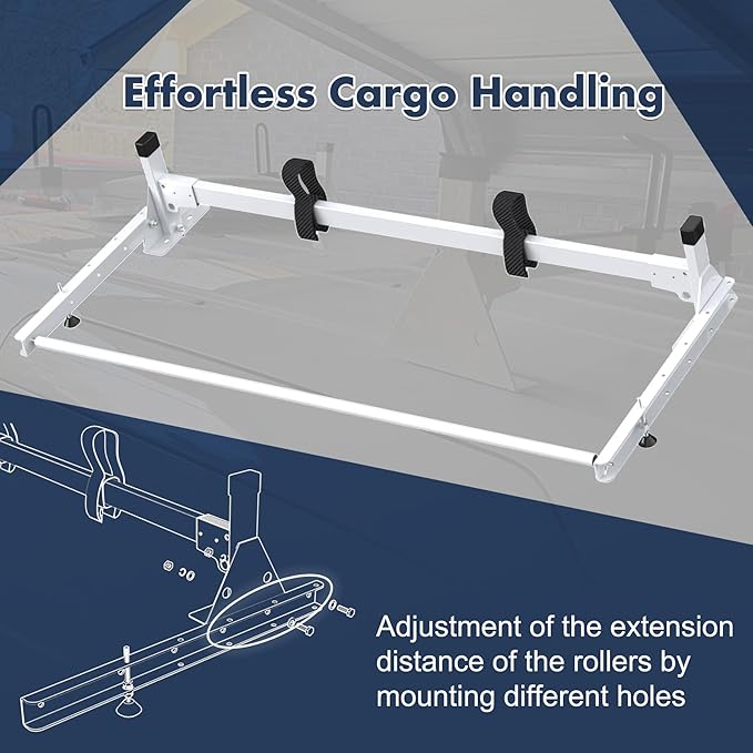 Cargo Van Roof Ladder Rack Fit for 2015-2025 Ford Transit 150 250 350 with Rear Cargo Roller 800LB Steel White