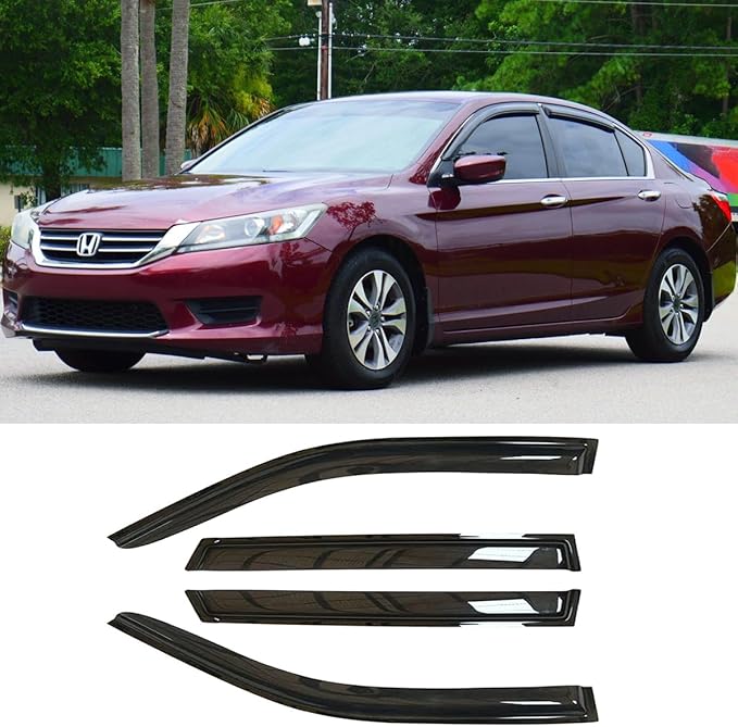 Side Window Vent Deflector Visor fit for 2013-2017 Honda Accord Sedan,4pcs Wind Shades Outside Mount Tape-on Shatterproof Dark Smoke Sun Rain Guards 94535