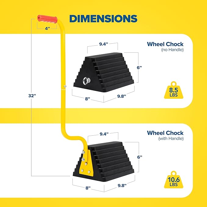 Vergo Industrial Extra Large Wheel Chock with Handle - Heavy Duty Molded Rubber XL Wheel Chock for Trucks, Trailers, RVs or Large Freight Equipment - Max Weight Capacity 20 Tons / 40,000 lbs